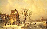Charles Henri Joseph Leickert Canvas Paintings - Skaters in a Frozen Winter Landscape